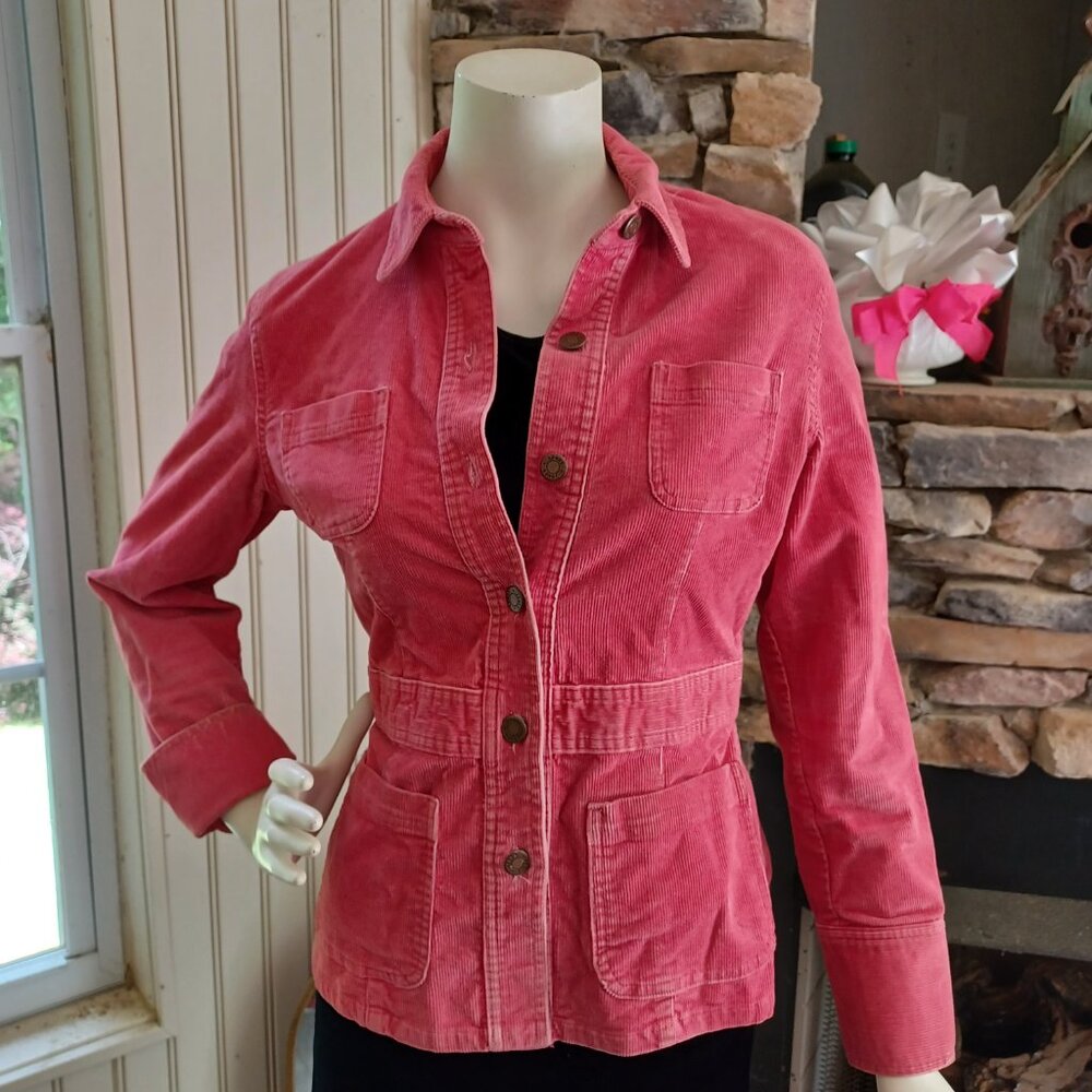 Vtg 90s Y2k Pink Faded Cargo Corduroy Utility Jacket Size Small
